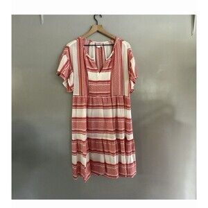 New Velvet Graham & Spencer Dress Size Large  V-Neck Tiered 100% Cotton Shift